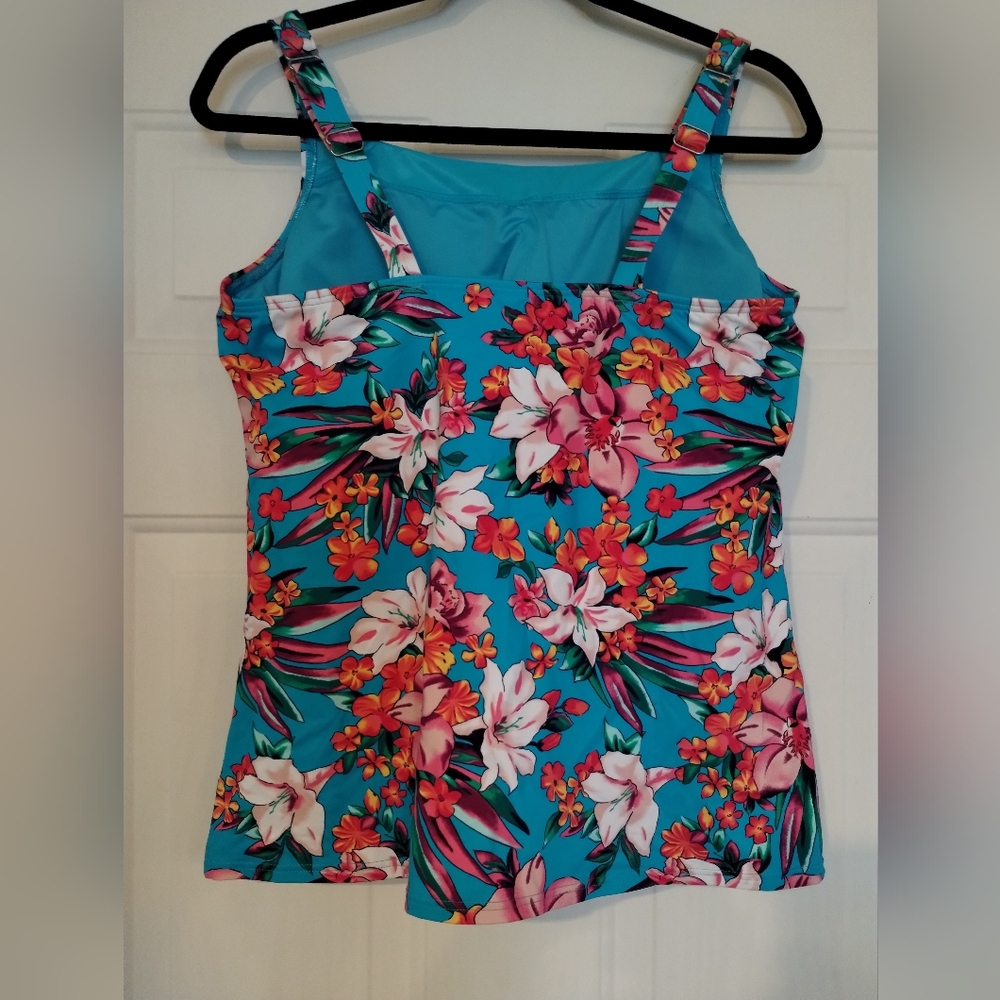 Lands' End Mastectomy Tankini Swim Top Size 14 Turquoise Lily Palm NWT - Picture 4 of 13